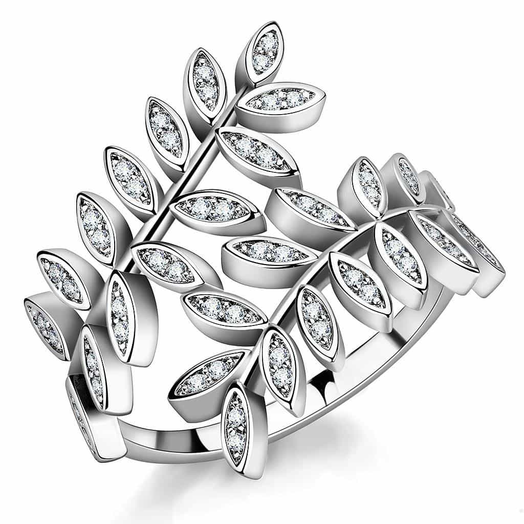 Brass CZ Marquise Leaf Vine Wrap Ring | The Stainless Jewelry view 1