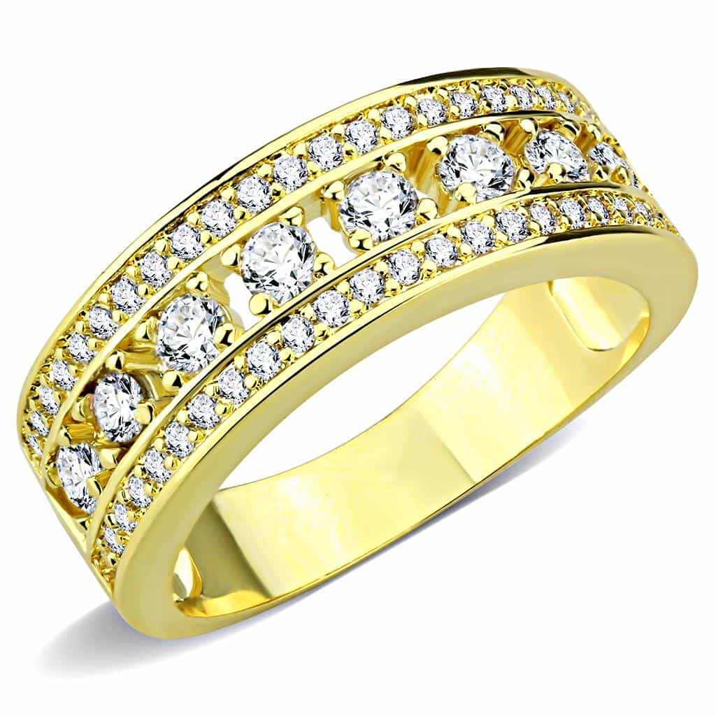 Brass Gold CZ Multi-Row Wide Band Ring | The Stainless Jewelry view 1