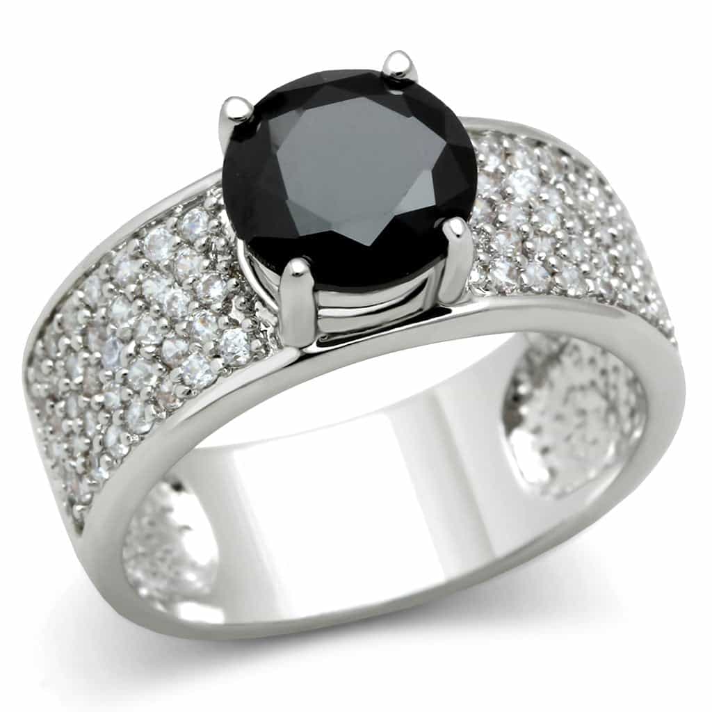 Brass Black CZ Round Solitaire Pavé Wide Ring view 5