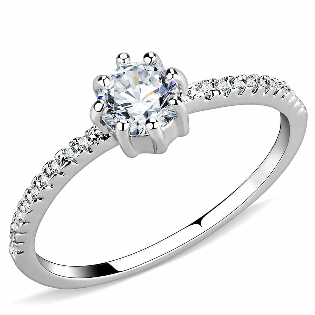 Brass CZ Round Solitaire Cathedral Pavé Ring view 1