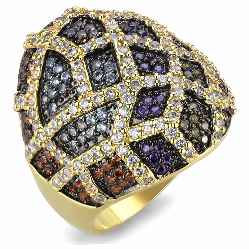 Brass Multi-Color CZ Mosaic Wide Dome Ring view 1