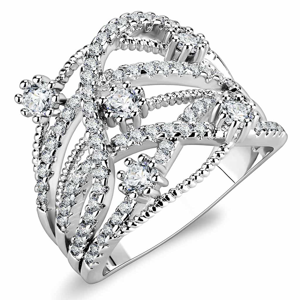 Brass CZ Open Lattice Crossover Wide Ring | The Stainless Jewelry view 6