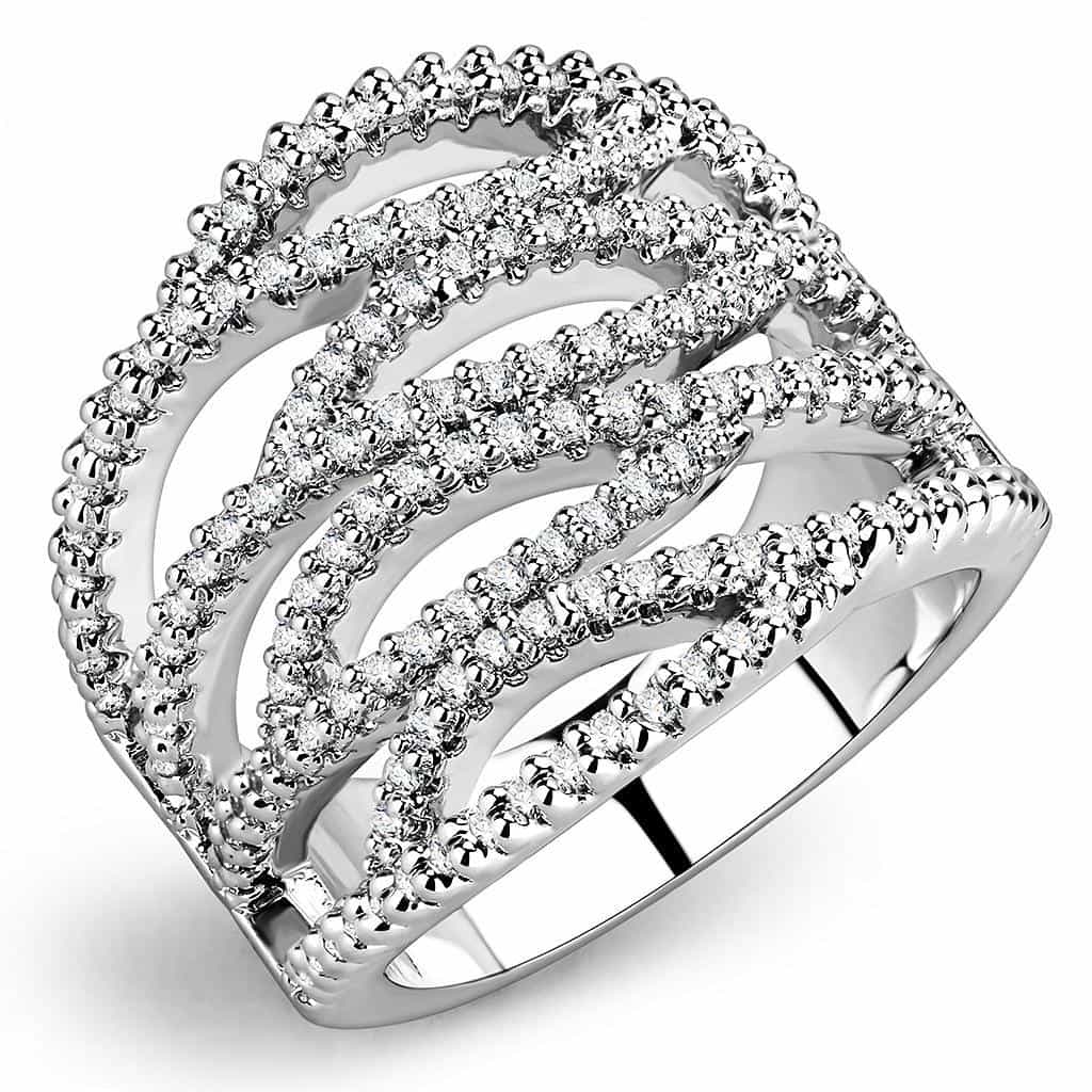 Brass CZ Multi-Row Wave Crossover Wide Ring view 1