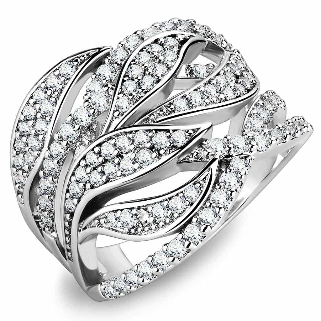 Brass CZ Pavé Leaf Feather Wide Ring | The Stainless Jewelry view 1