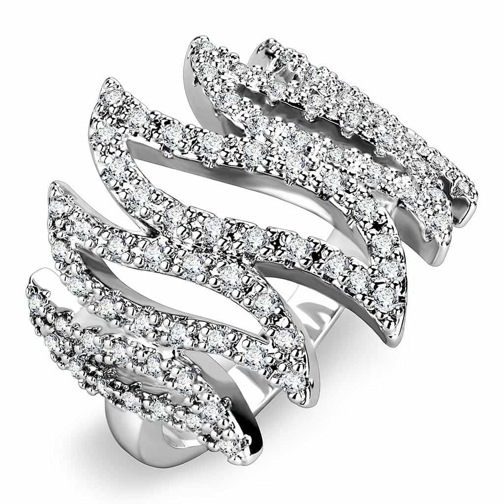 Brass CZ Pavé Triple Wave Wide Ring | The Stainless Jewelry view 1