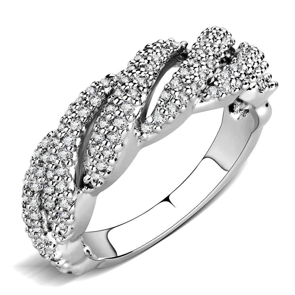 Brass CZ Pavé Braided Crossover Wide Ring | The Stainless Jewelry view 1