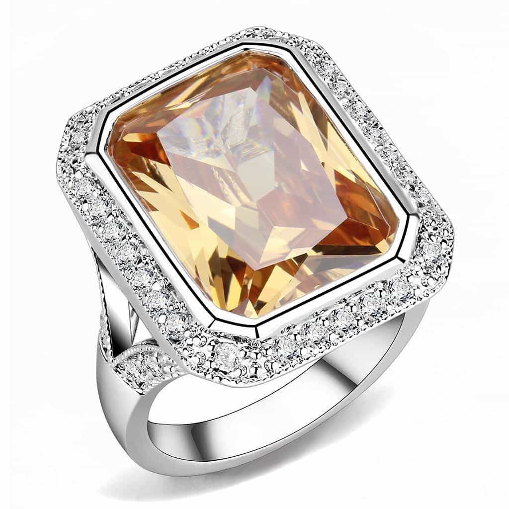 Brass Champagne CZ Princess-Cut Double Halo Ring view 1