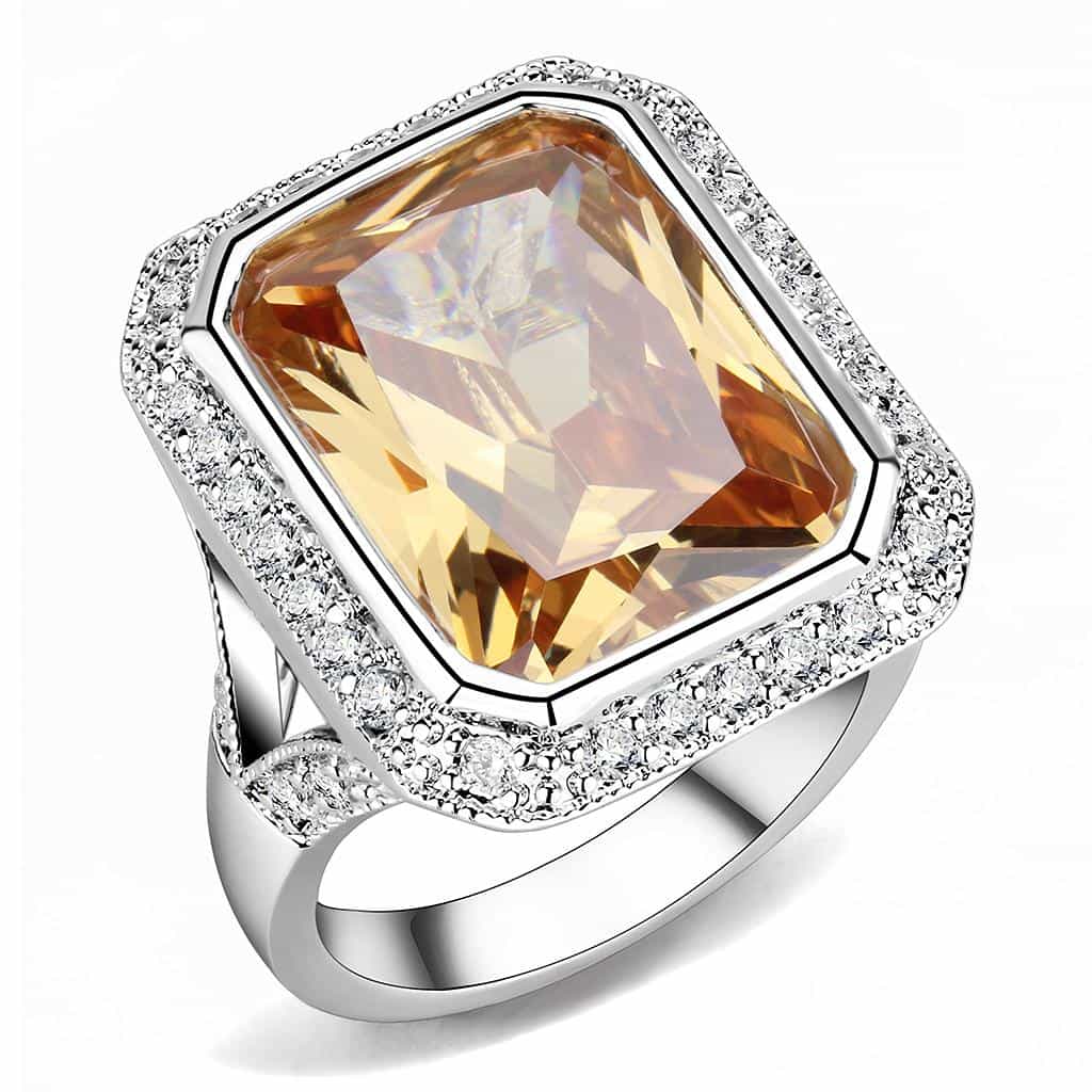 Brass Champagne CZ Princess-Cut Double Halo Ring view 6