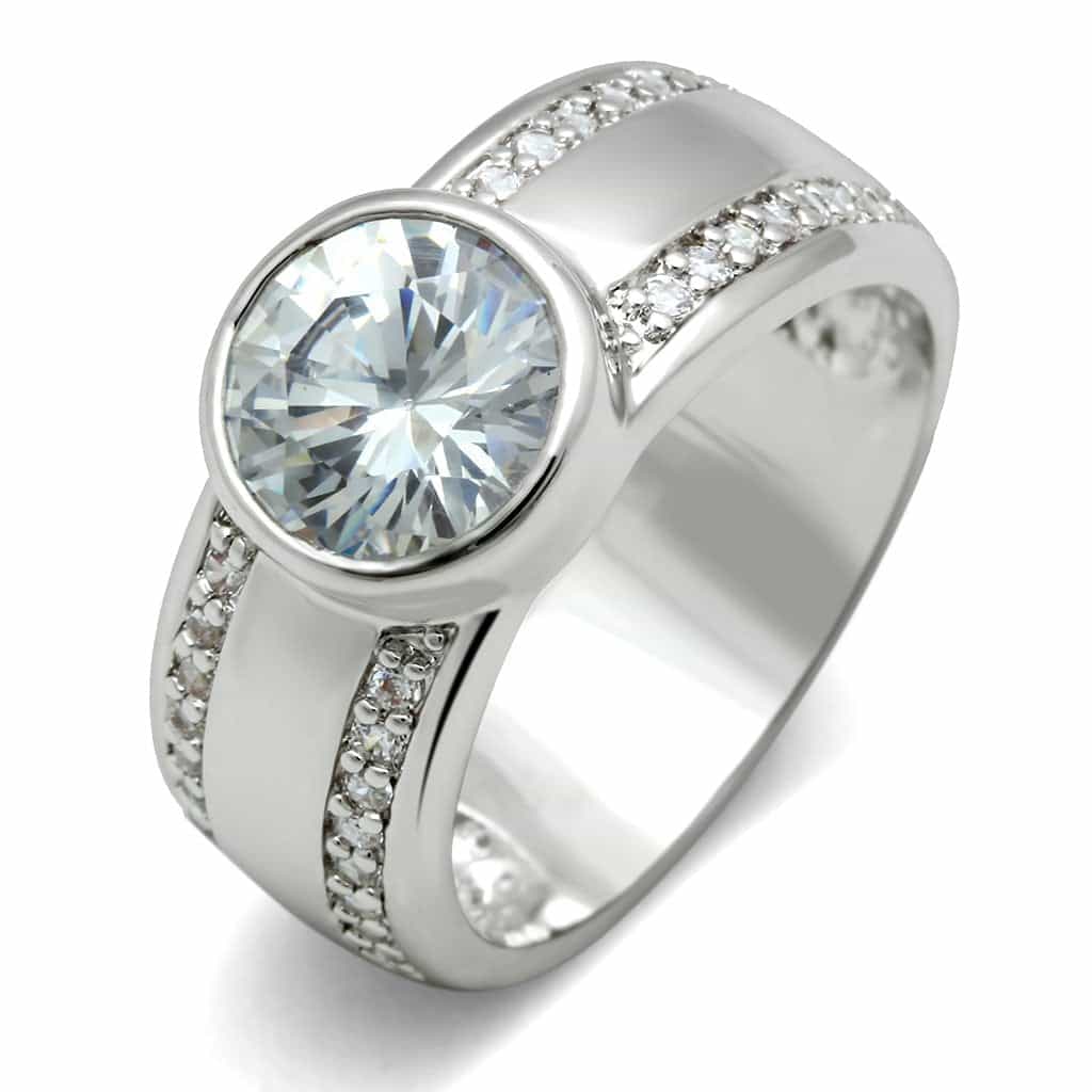 Brass CZ Round Bezel Pavé Wide Band Ring | The Stainless Jewelry view 5