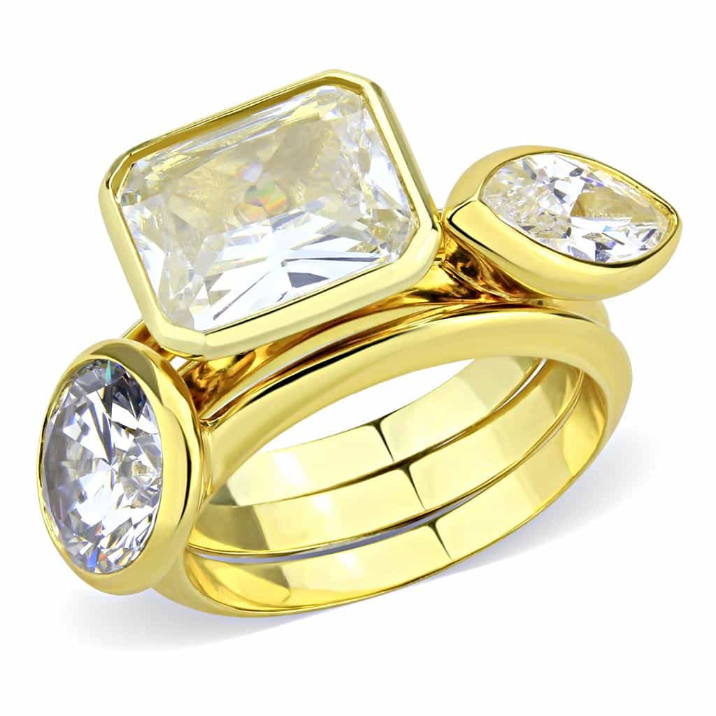 Brass Gold CZ Princess Bezel Two-Stone Stack Ring view 1