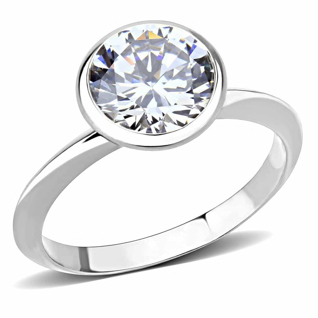 Brass CZ Round Bezel Solitaire Ring 3W1487 view 1
