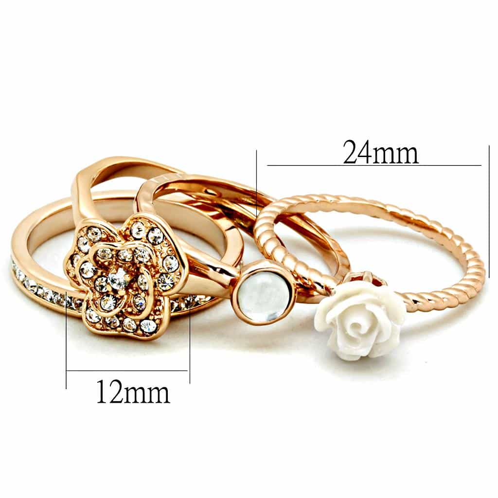 Brass Rose Gold White Rose CZ Flower Stack Ring view 7