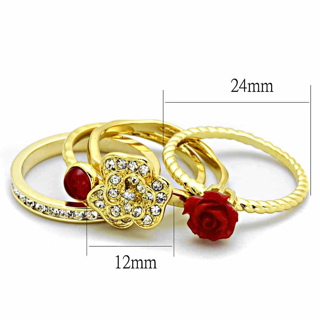 Brass Gold Red Rose CZ Butterfly Stack Ring view 7