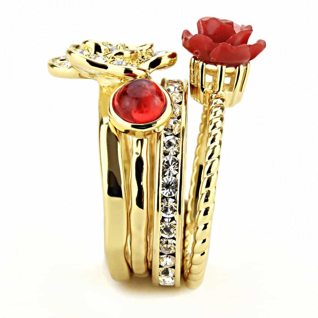 Brass Gold Red Rose CZ Butterfly Stack Ring view 9