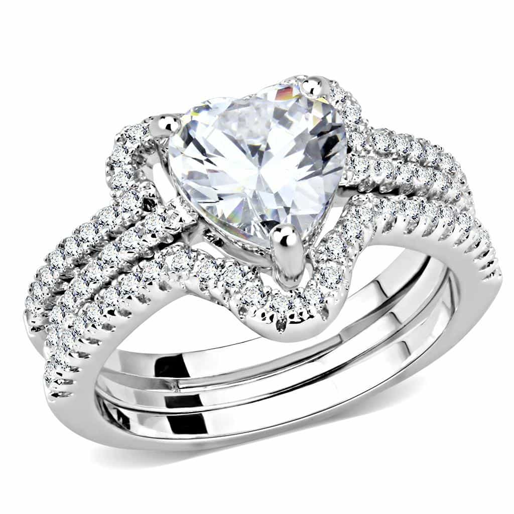 Brass CZ Heart Halo Split Shank Bridal Ring view 1