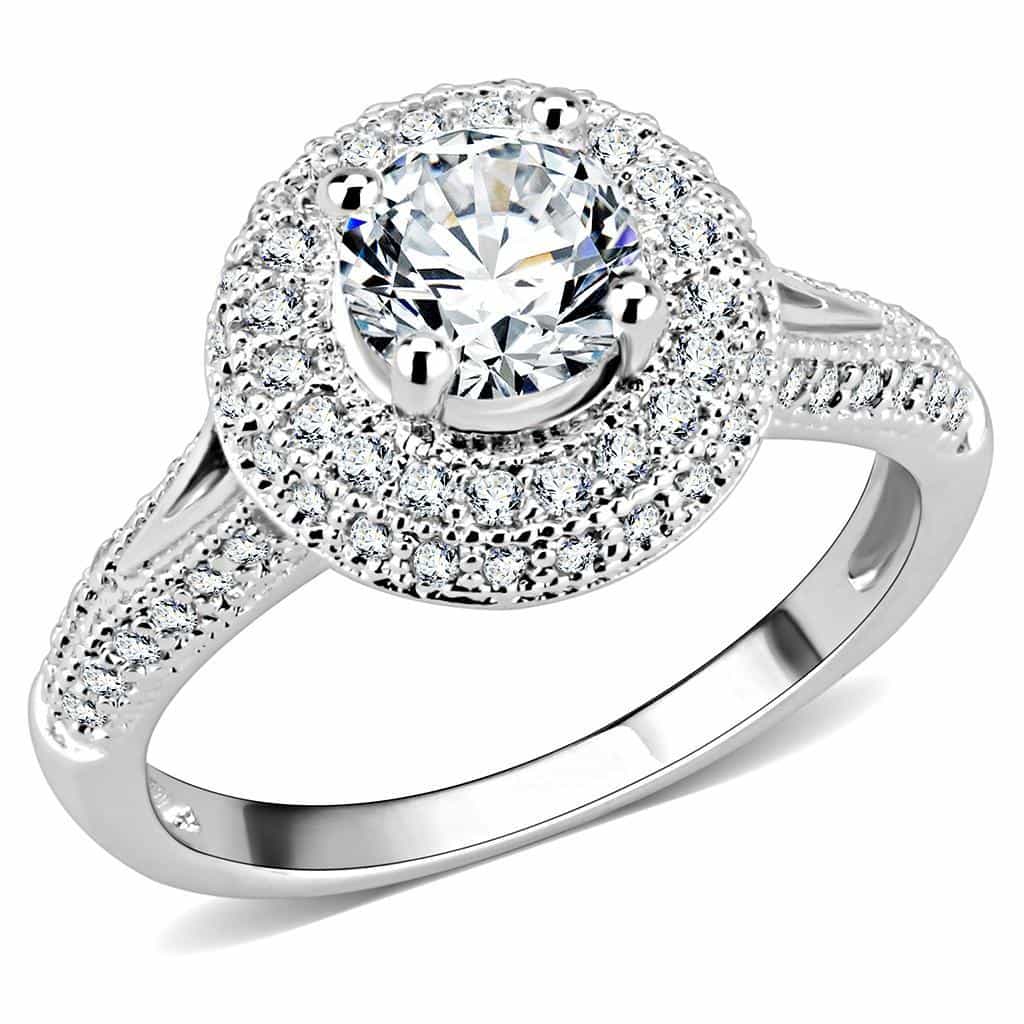 Brass CZ Round Double Halo Split Shank Ring 3W1506 view 1