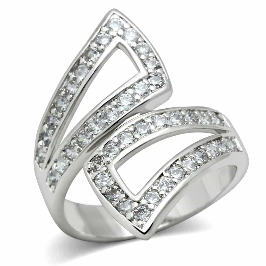 Brass CZ Pavé Open Chevron Split Ring | The Stainless Jewelry view 1