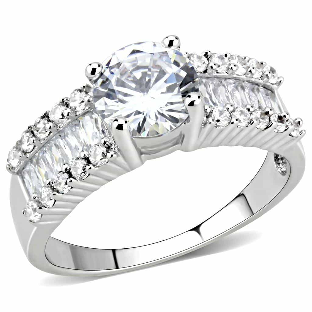 Brass CZ Round Solitaire Baguette Wide Ring view 1