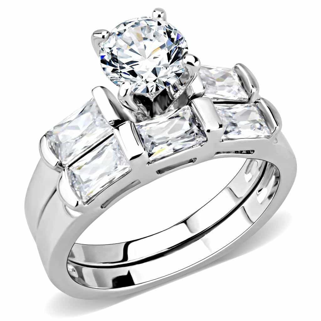 Brass CZ Princess Round Three-Stone Bridal Ring view 1