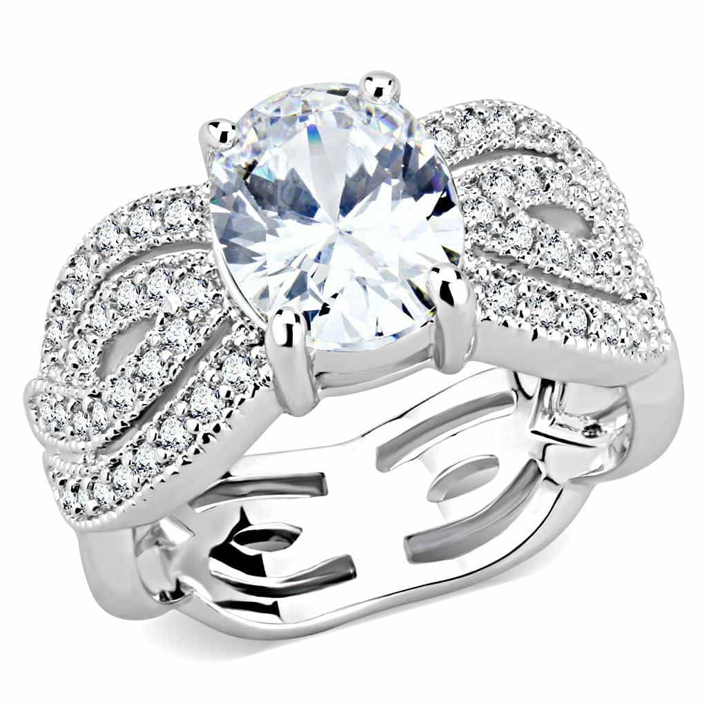 Brass CZ Round Solitaire Pavé Buckle Wide Ring view 1