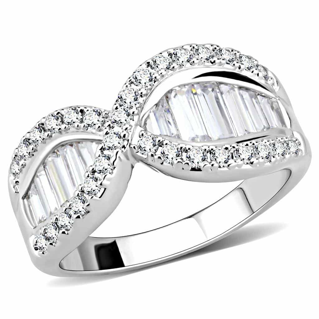 Brass CZ Baguette Infinity Crossover Ring | The Stainless Jewelry view 1