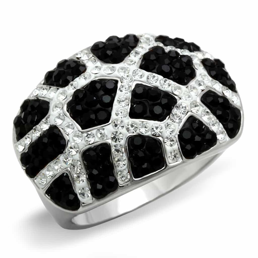 Brass Black White CZ Grid Wide Dome Ring | The Stainless Jewelry view 1