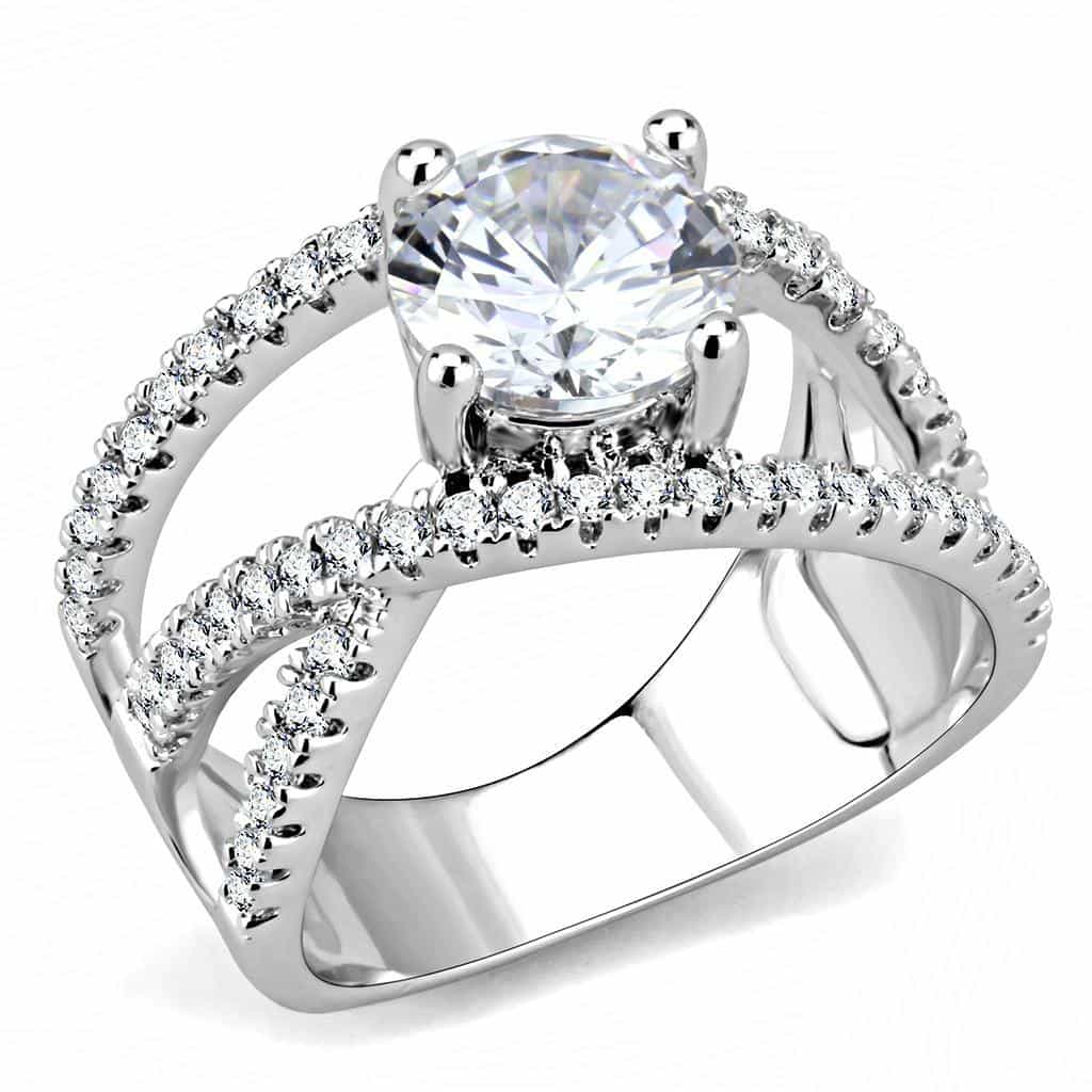 Brass CZ Round Solitaire Split Cathedral Ring view 1