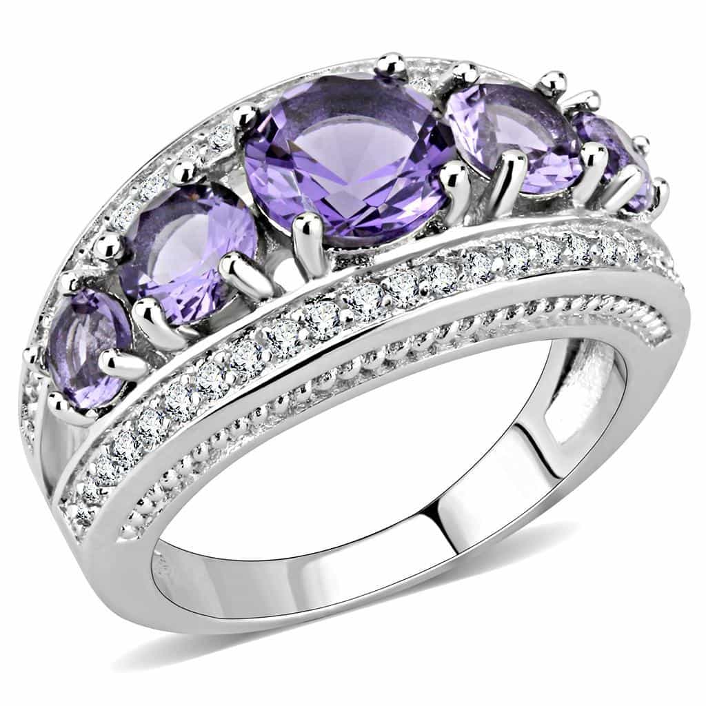 Brass Amethyst Three-Stone Milgrain Wide Ring view 1