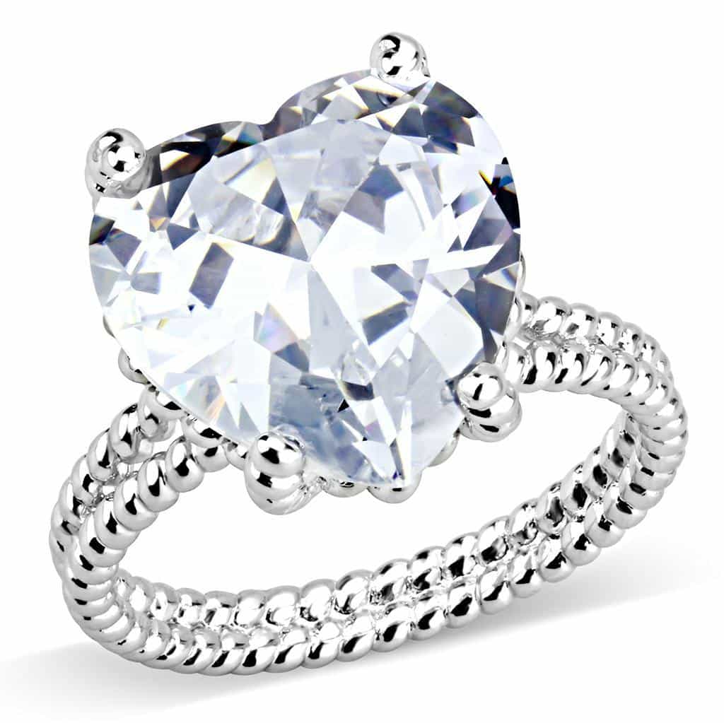 Brass CZ Heart Solitaire Twisted Rope Ring view 1