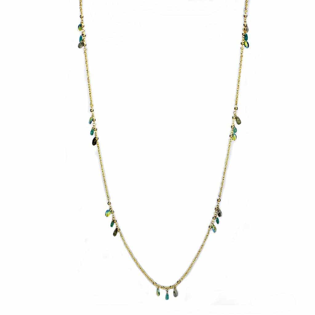 Brass Multi-Color CZ Bezel Station Necklace view 1