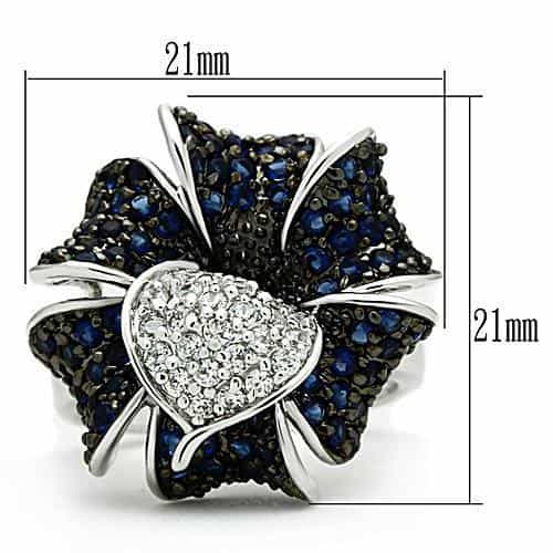 Brass Sapphire CZ Pavé Flower Cocktail Ring view 6