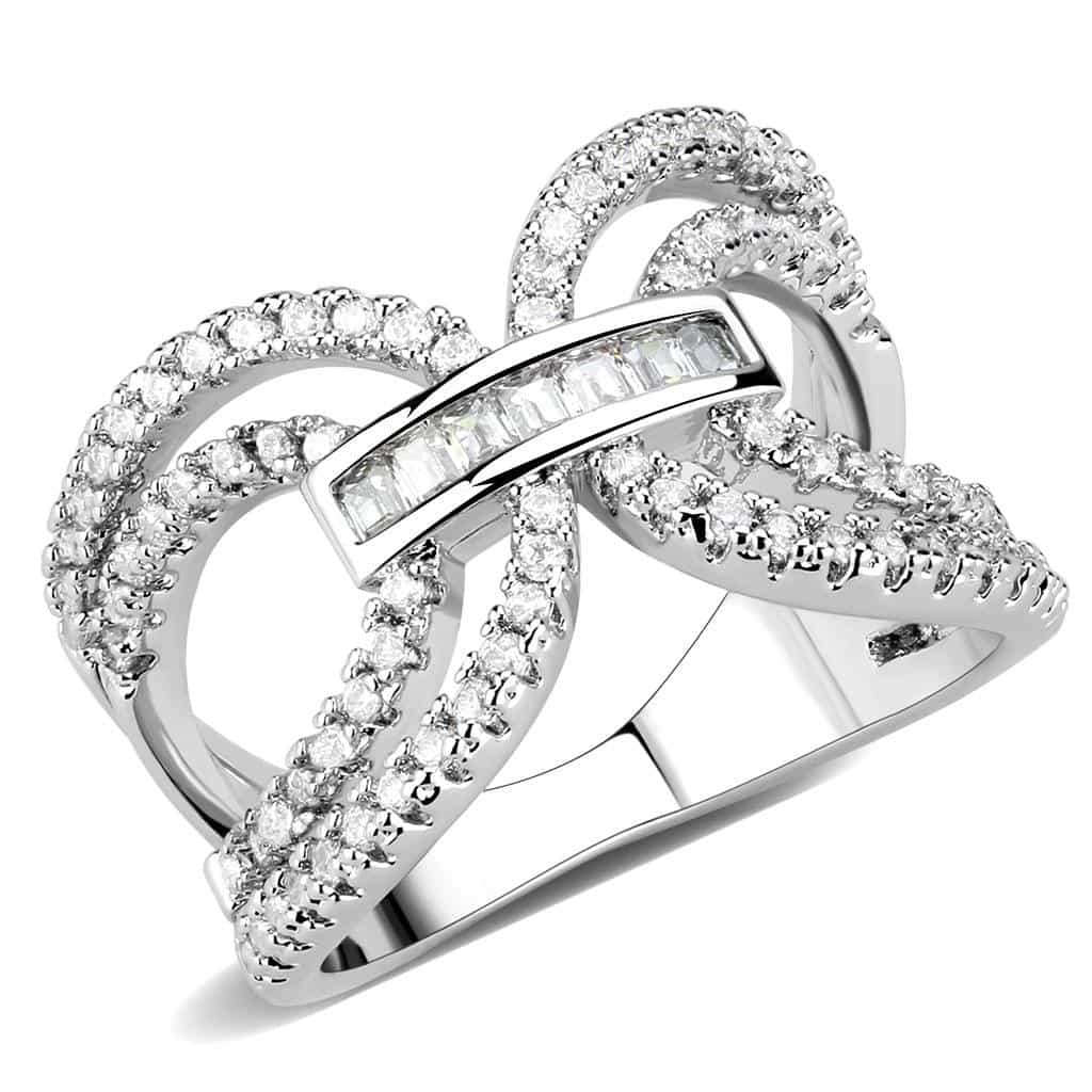 Brass CZ Baguette Interlocking Loop Wide Ring view 6
