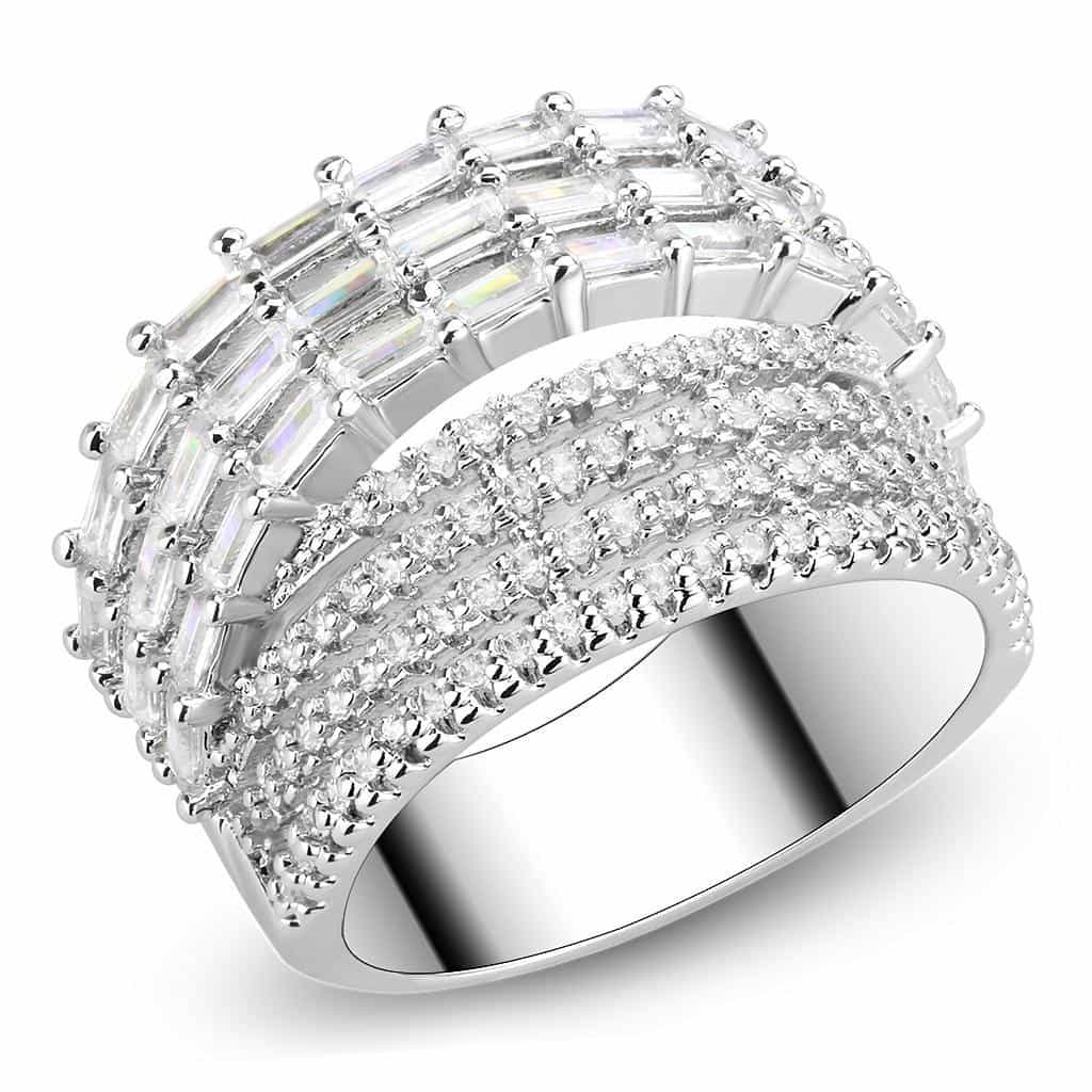 Brass CZ Baguette Multi-Row Wave Wide Ring view 1