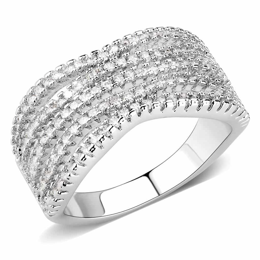 Brass CZ Multi-Row Beaded Edge Wide Ring | The Stainless Jewelry view 1