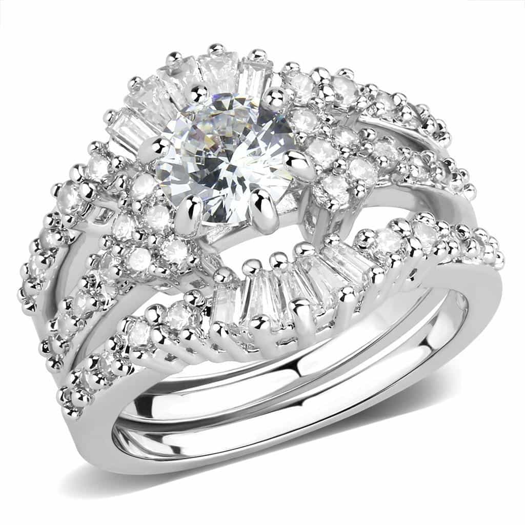 Brass CZ Round Baguette Cluster Halo Bridal Ring view 1