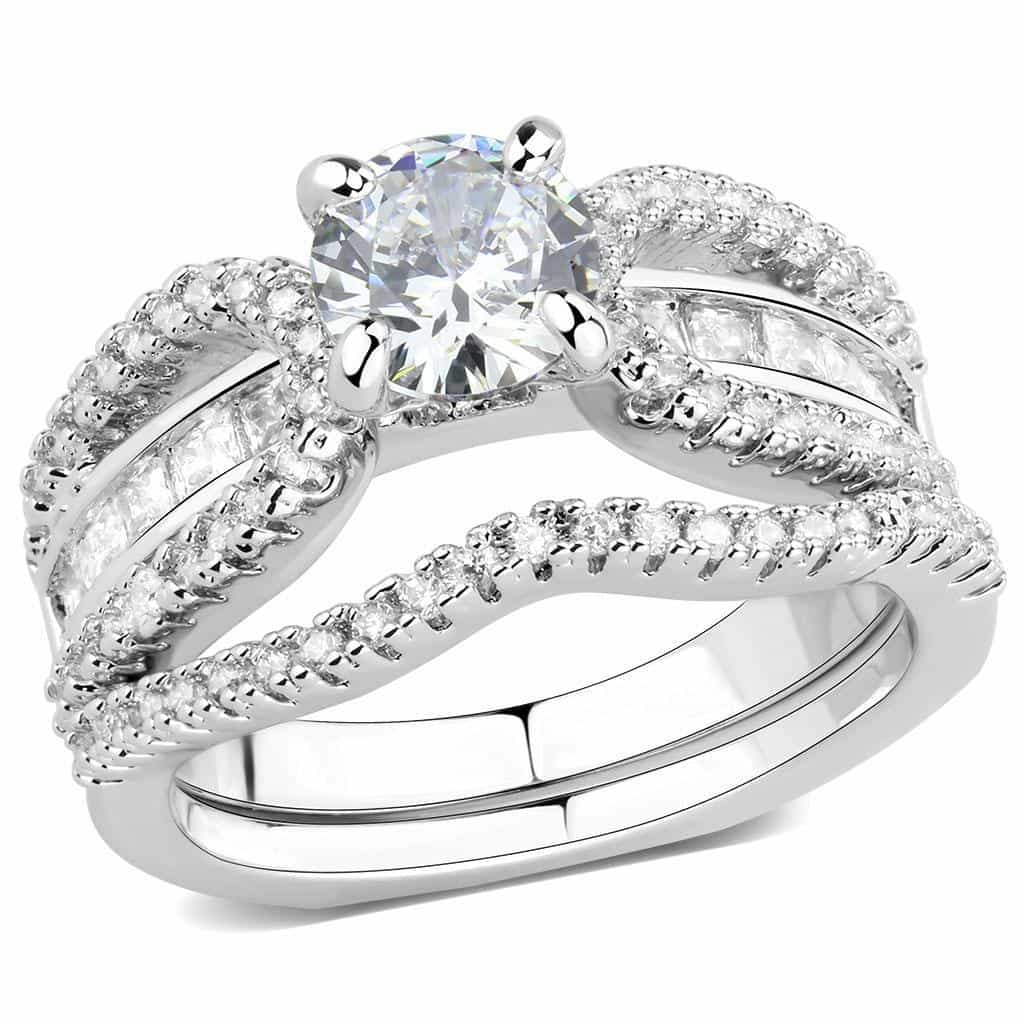 Brass CZ Round Solitaire Twisted Pavé Bridal Ring view 1