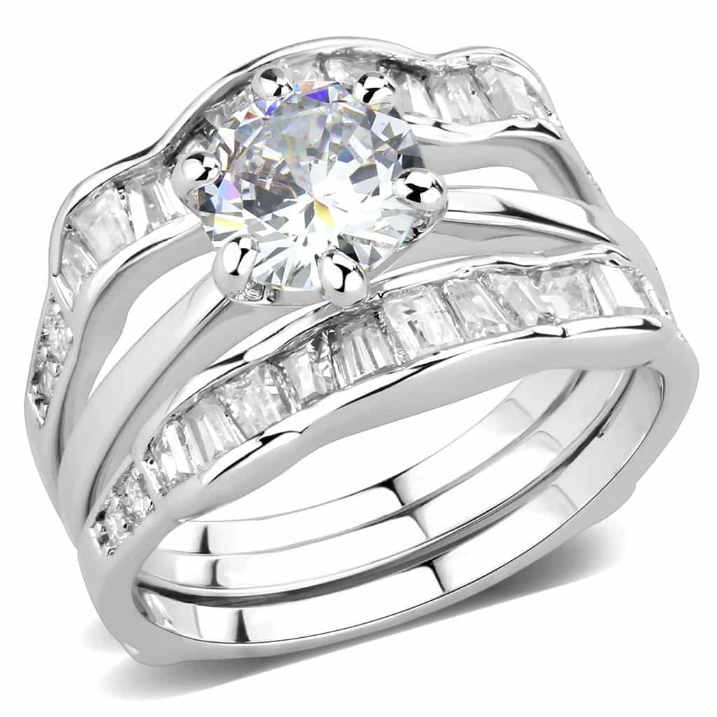 Brass CZ Round Solitaire Baguette Wide Bridal Ring view 6