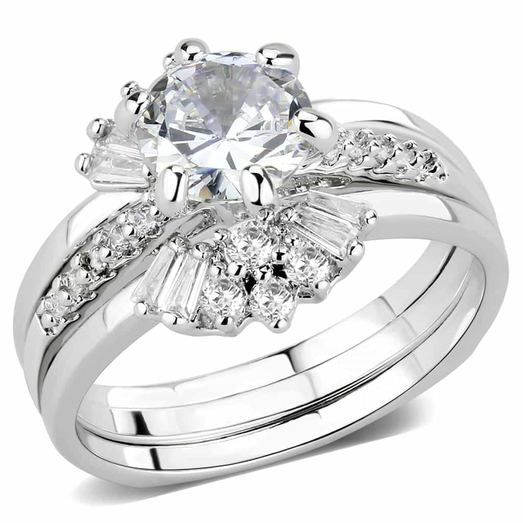 Brass CZ Heart Solitaire Baguette Cluster Bridal Ring view 1
