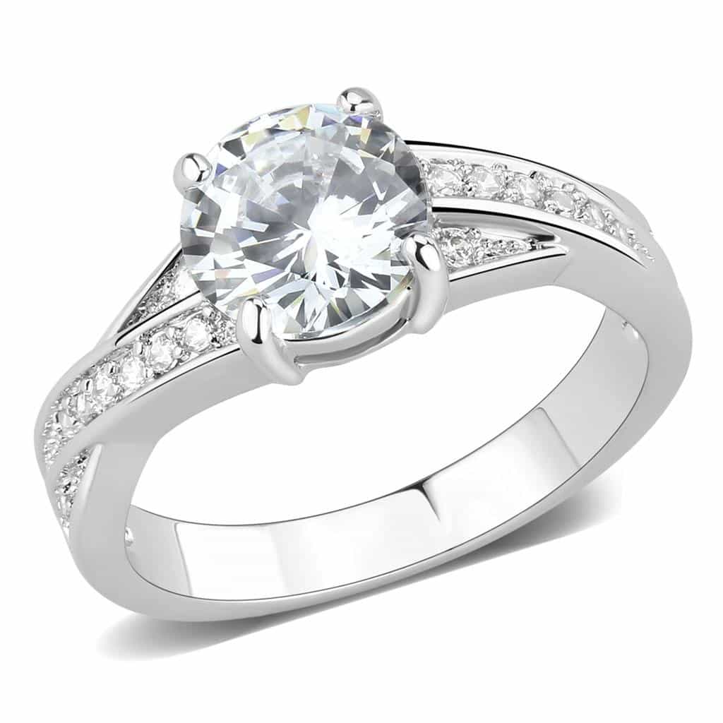 Brass CZ Round Solitaire Channel Pavé Ring 3W1560 view 6