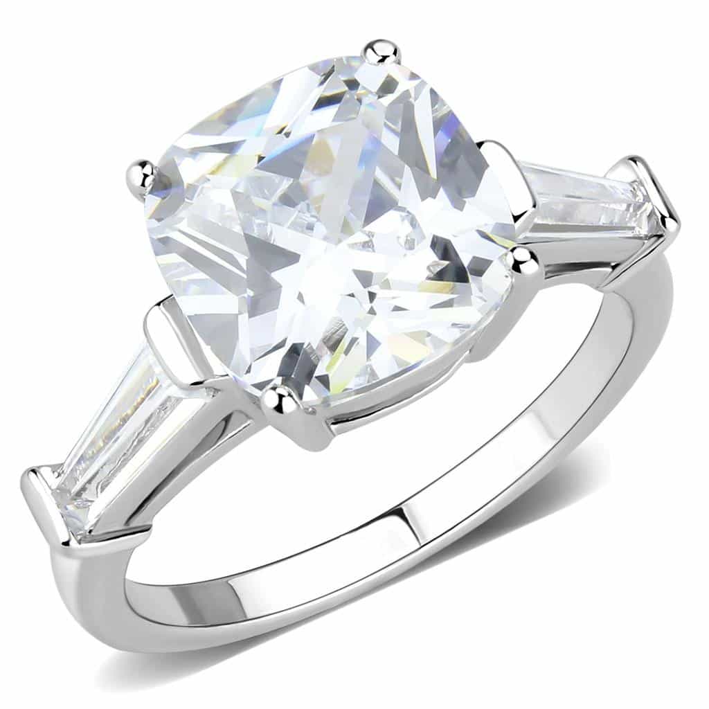 Brass CZ Cushion Solitaire Baguette Accent Ring view 1