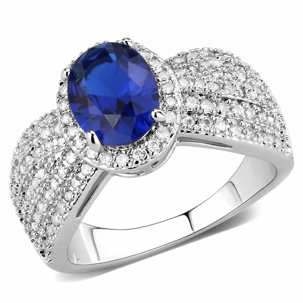 Brass Sapphire Oval Pavé Wide Dome Ring | The Stainless Jewelry view 1