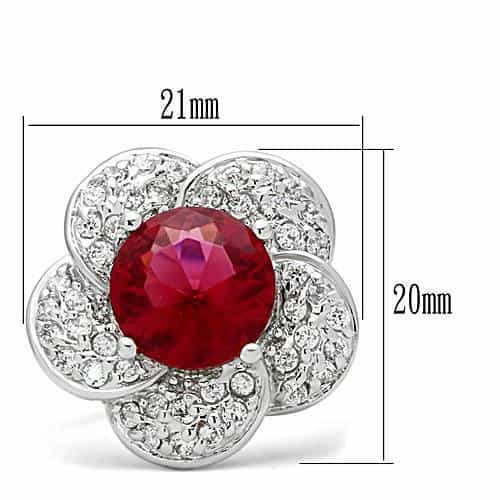 Brass Ruby Round CZ Flower Halo Ring | The Stainless Jewelry view 6