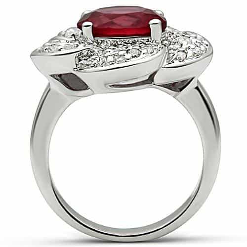 Brass Ruby Round CZ Flower Halo Ring | The Stainless Jewelry view 3