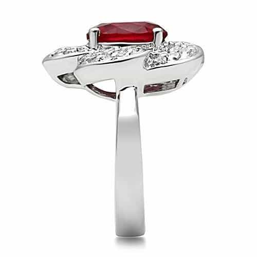 Brass Ruby Round CZ Flower Halo Ring | The Stainless Jewelry view 8