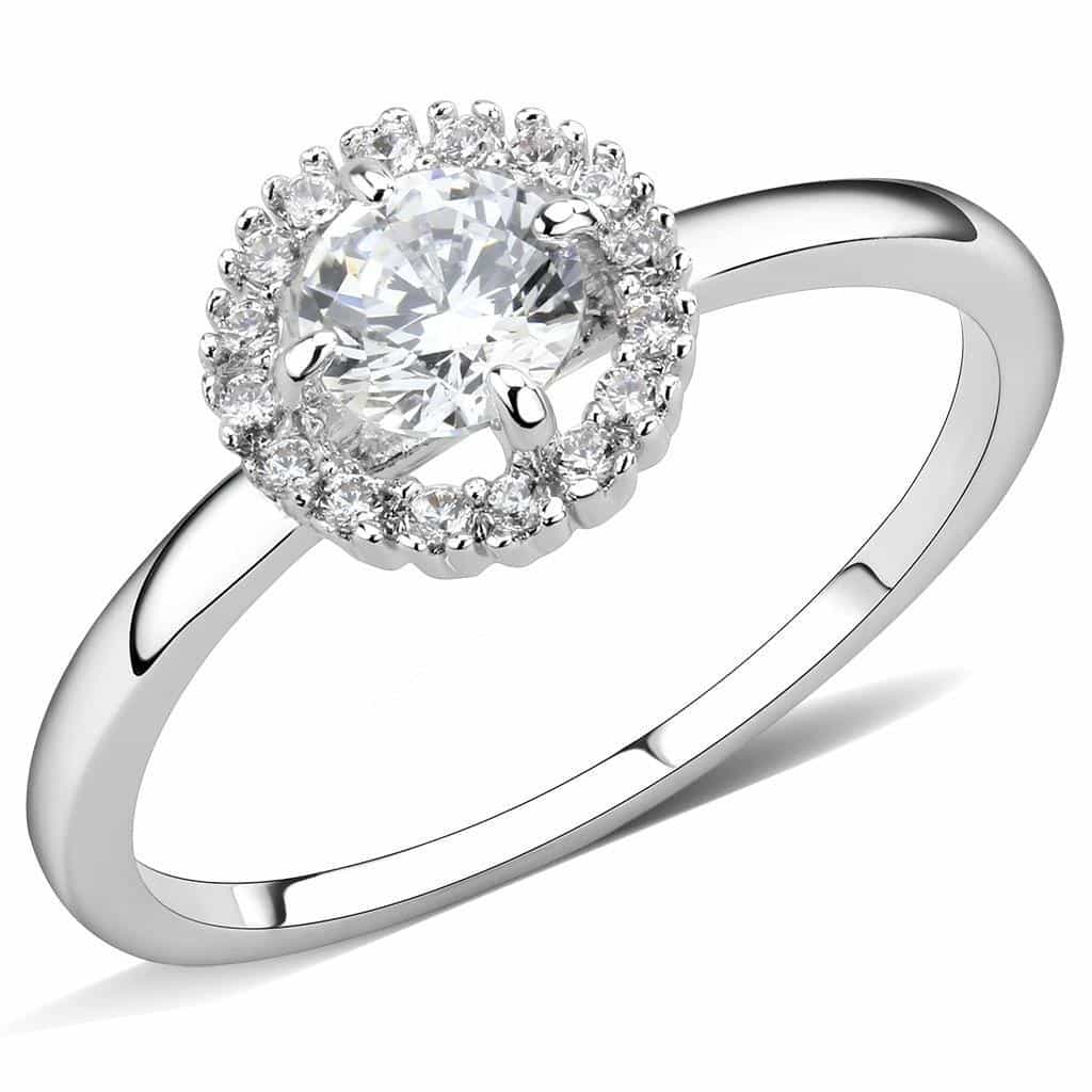 Brass CZ Round Halo Thin Pavé Ring | The Stainless Jewelry view 1