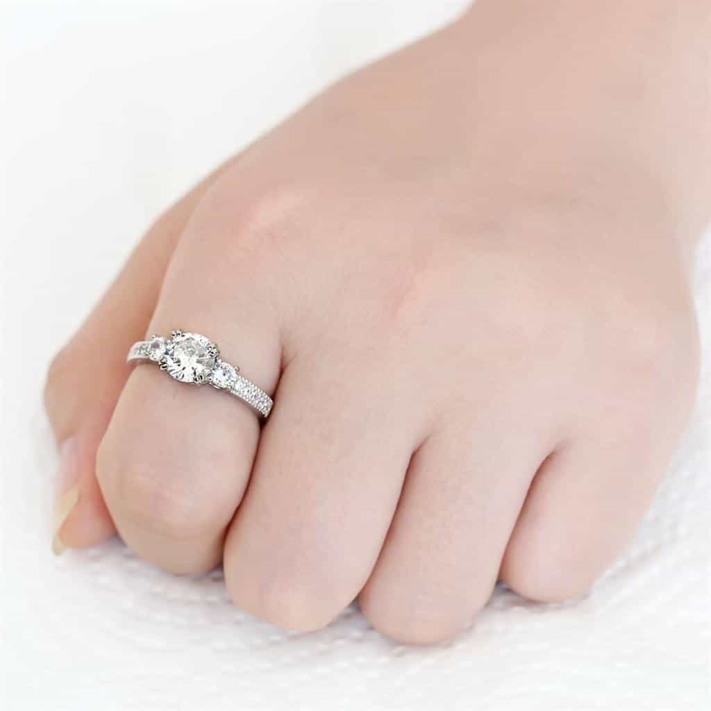 Brass CZ Oval Three-Stone Pavé Band Ring | The Stainless Jewelry view 2