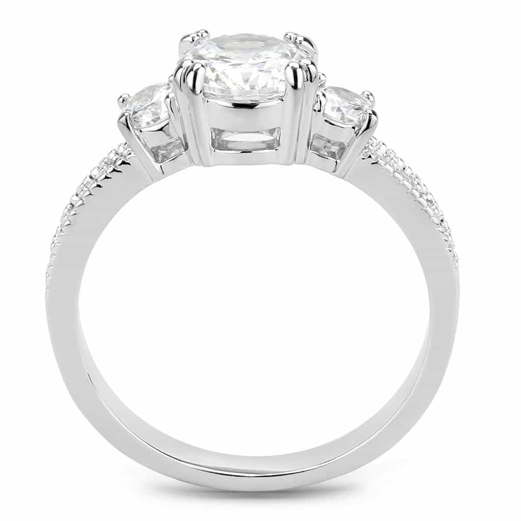 Brass CZ Oval Three-Stone Pavé Band Ring | The Stainless Jewelry view 4