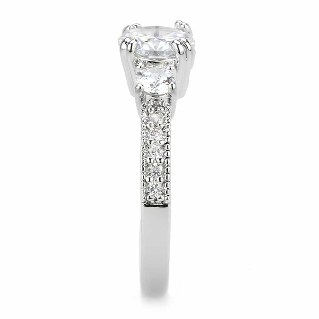 Brass CZ Oval Three-Stone Pavé Band Ring | The Stainless Jewelry view 10