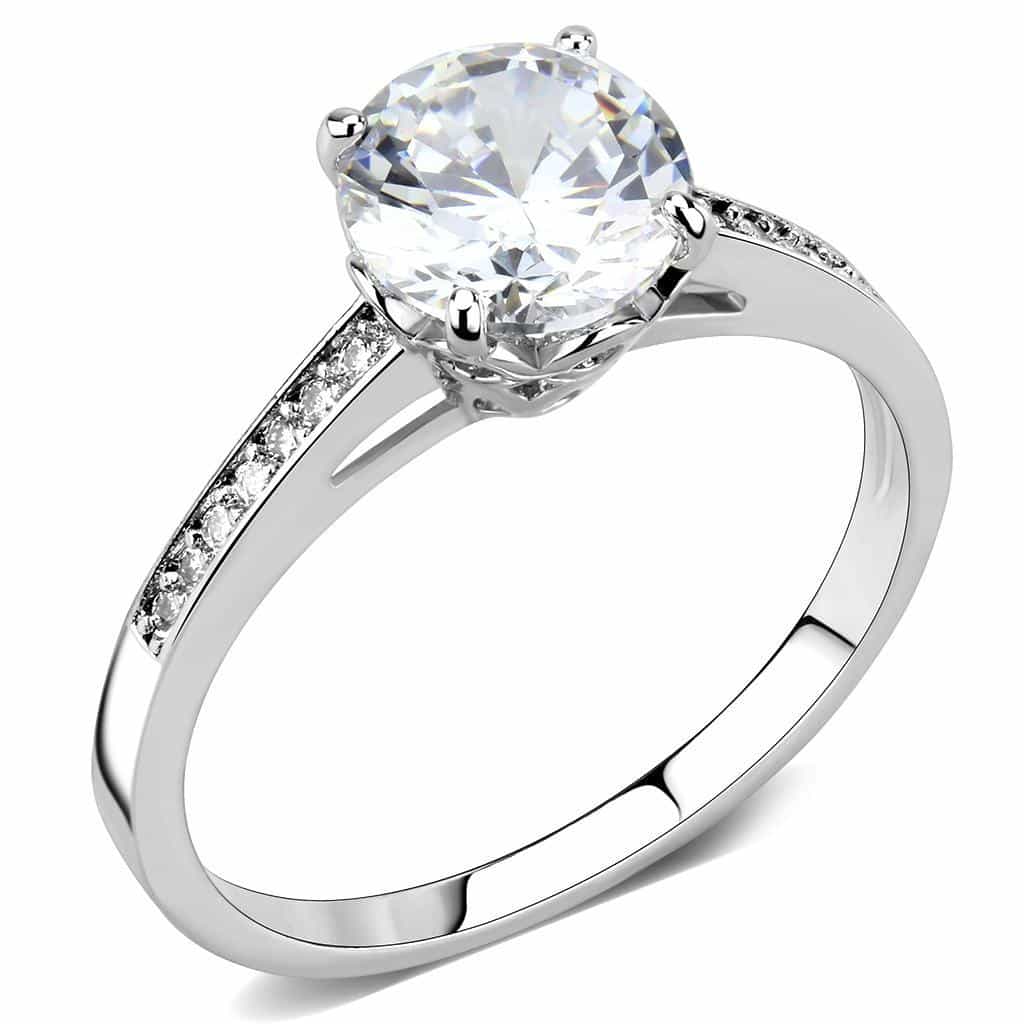 Brass CZ Round Solitaire Pavé Band Ring 3W1573 view 1
