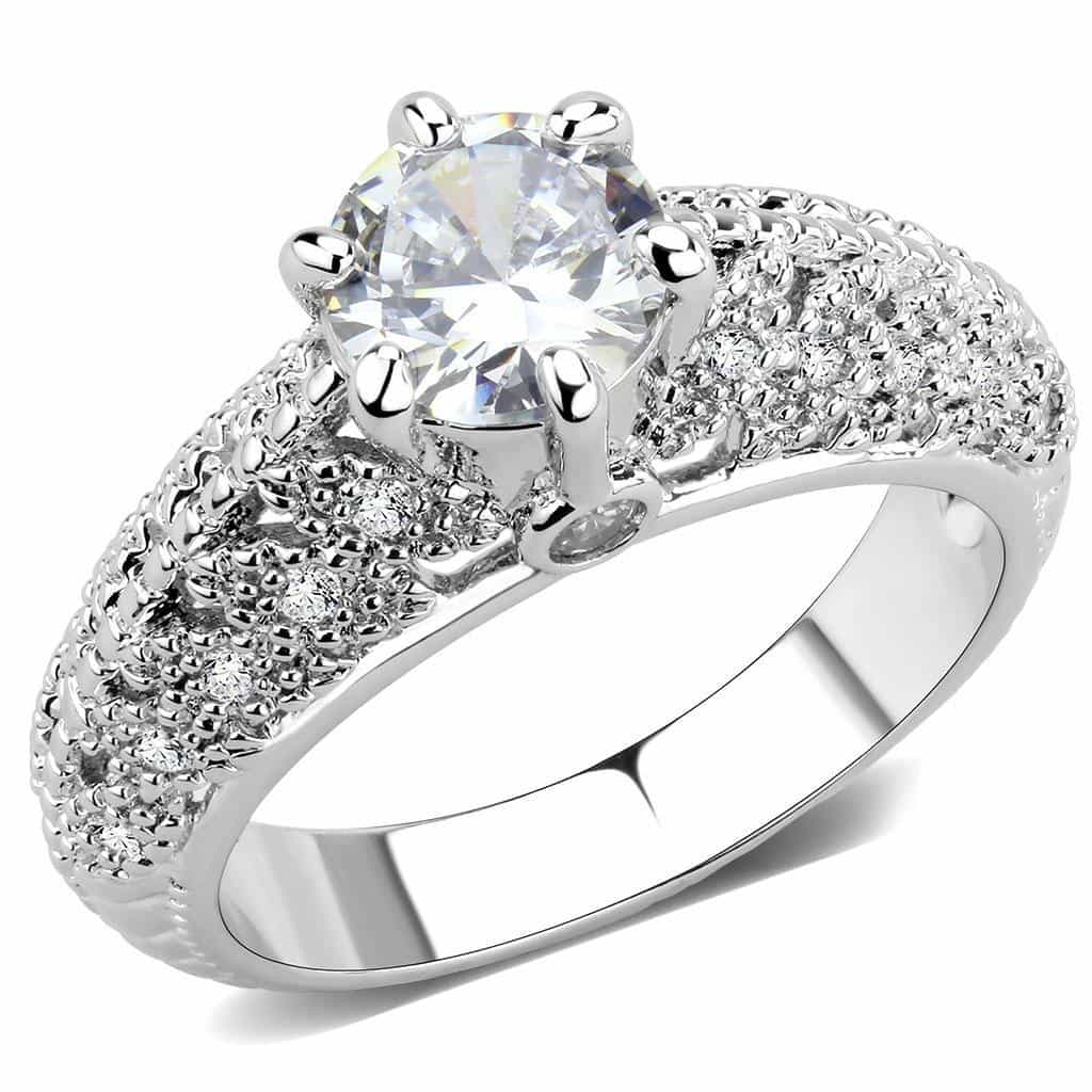 Brass CZ Round Solitaire Filigree Pavé Wide Ring view 1